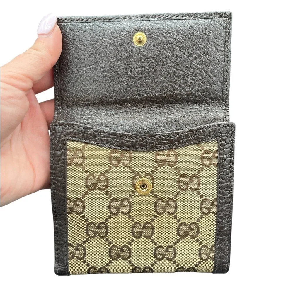 Gucci Brown/Beige GG Canvas & Leather Interlocking Icon French Wallet - Picture 6 of 8